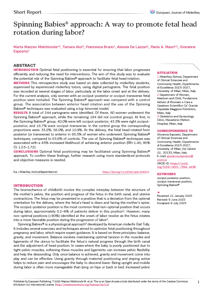 Spinning Babies® study on rotation to OA Milan Italy 2025 